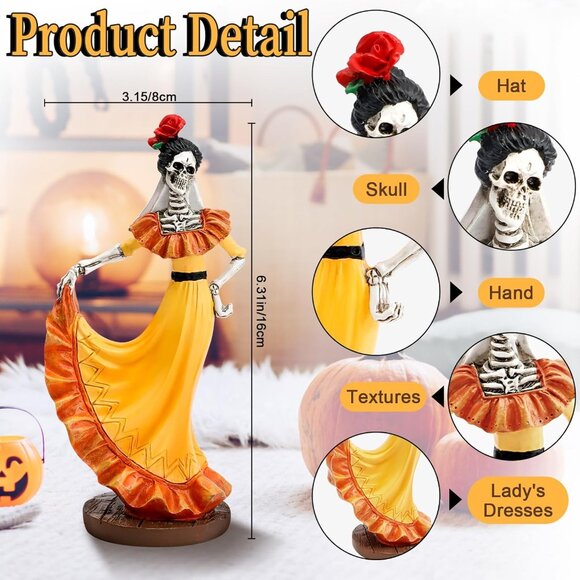 Realistic Day of The Dead Skeletons Statue Resin Figurines Halloween Decorations - Picture 2 of 7